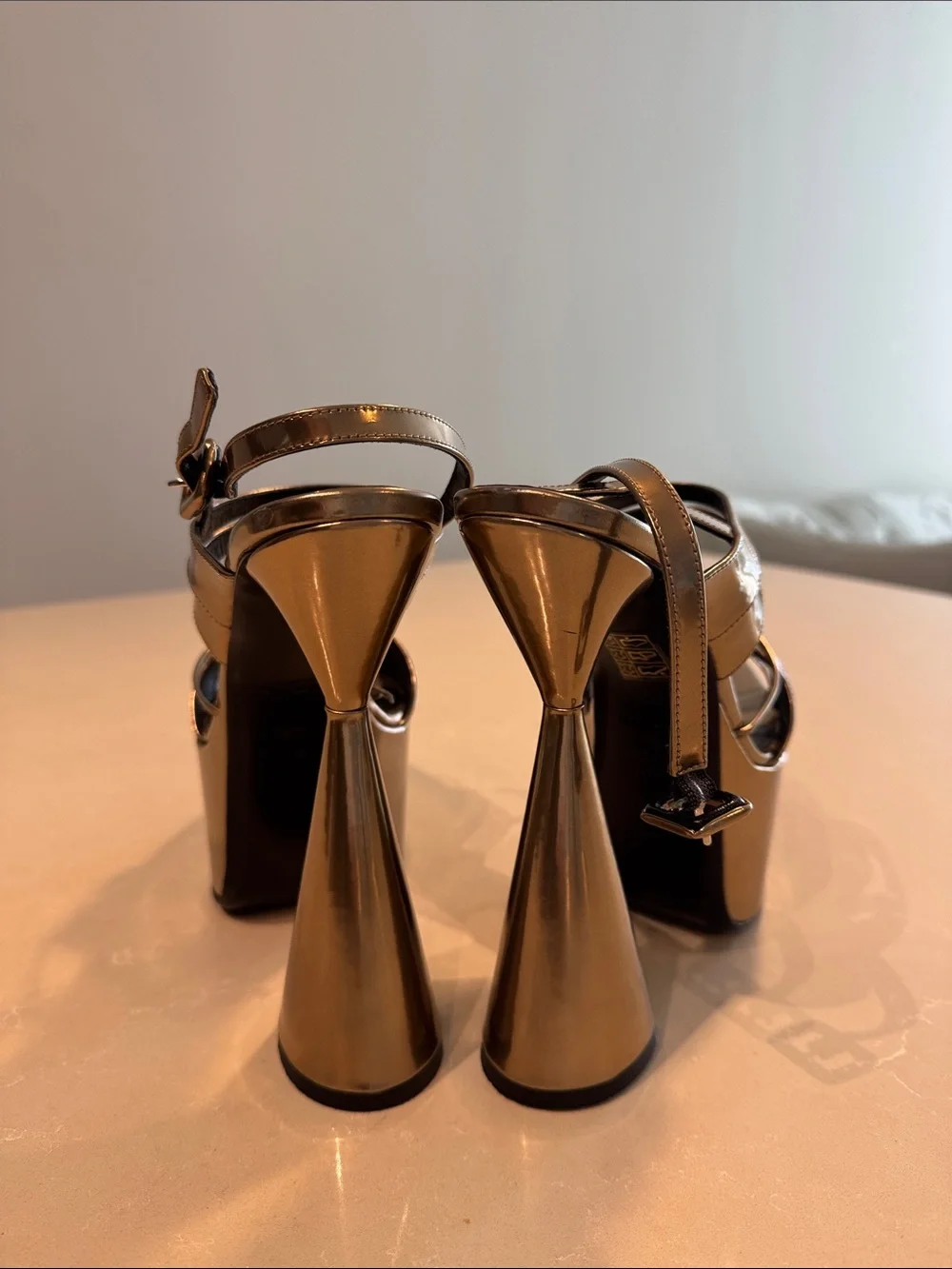 D’accori Bronze Metallic Platform Slingback Sandals